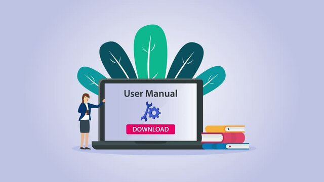 Businesswoman showing user manual download button