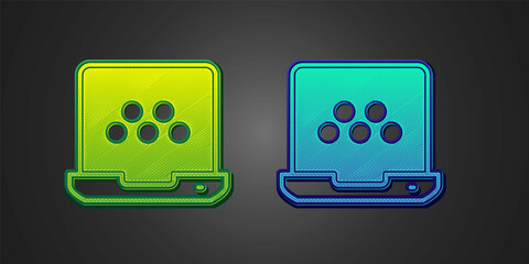 Green and blue Taxi mobile app icon isolated on black background. Mobile application taxi. Vector