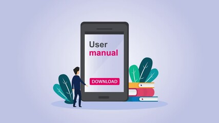 Man downloading user manual book on mobile phone
