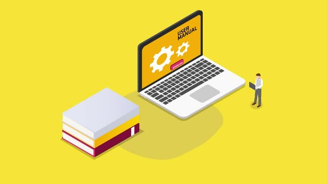 Man downloading user manual application on laptop