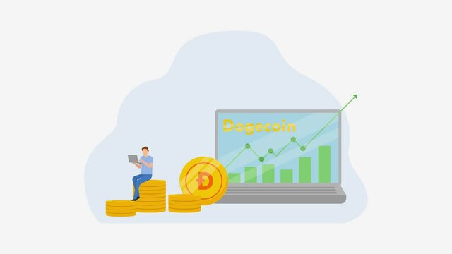 Man sitting with Dogecoin and growing graph