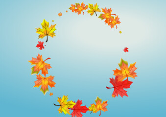 Golden Leaves Background Blue Vector. Leaf Season Template. Ocher Pattern Foliage. Celebrate Plant Frame.