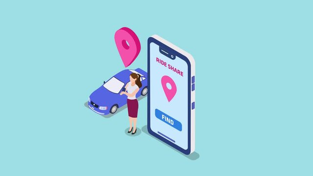 Woman using cellphone while waiting online taxi