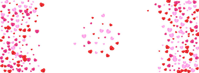 Fond Heart Background White Vector. Decor Frame Confetti. Violet Blank Illustration. Tender Heart Bright Texture. Pink Falling Pattern.
