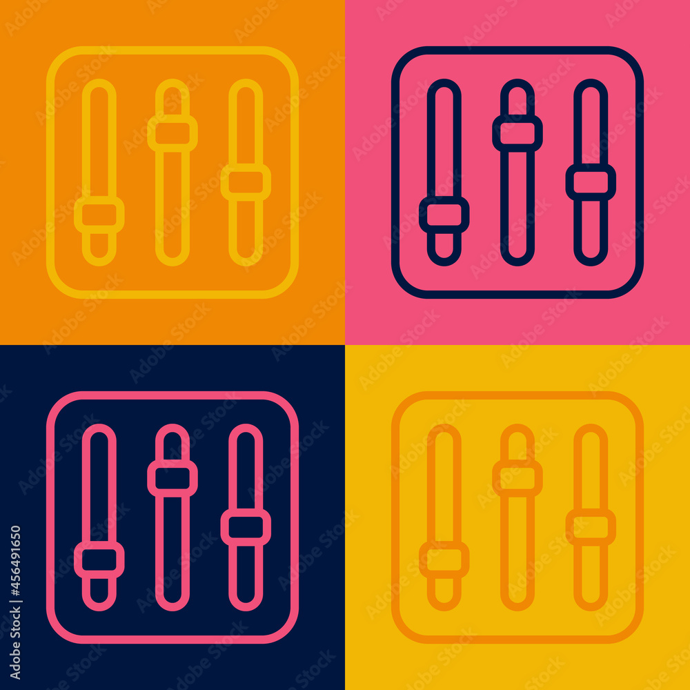 Poster pop art line sound mixer controller icon isolated on color background. dj equipment slider buttons. 
