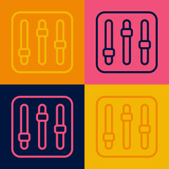 Pop art line Sound mixer controller icon isolated on color background. Dj equipment slider buttons. Mixing console. Vector