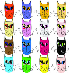 A pattern of cat faces. Vector cats for printing.