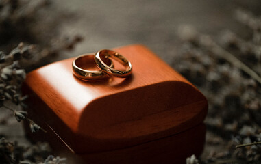 wedding rings on a box