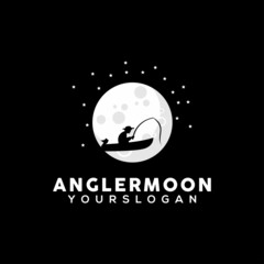 angler logo design illustration on the moon silhouette