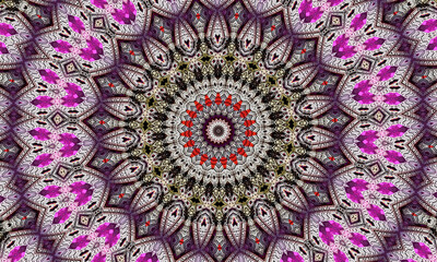 Purple repeating flower ornate mandala pattern background - abstract symmetrical ornament wallpaper graphic.
