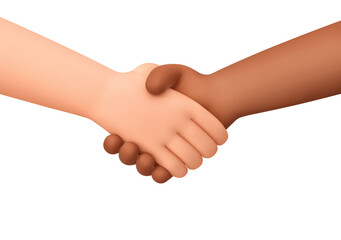 Black and white human hands in a handshake isolated on white background. Clipping path included