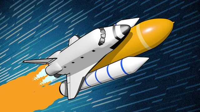 Animation of flat style spaceship rocket flying