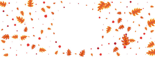 Green Plant Background White Vector. Leaves Gradation Frame. Red Leaf. Image Design. Orange Acorn Paper.