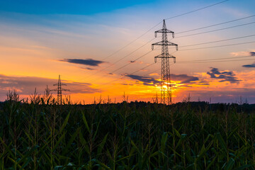power lines at sunset