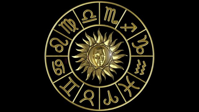 Horoscope wheel. Zodiacal circle on the black background