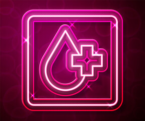 Obraz premium Glowing neon line Blood test and virus molecule coronavirus icon isolated on red background. Coronavirus, COVID-19. 2019-nCoV. Vector