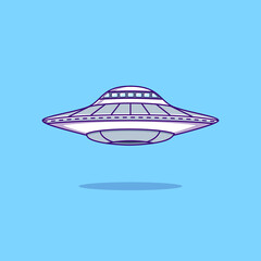 Naklejka na ściany i meble spaceship ufo cartoon icon illustration, technology icon concept isolated, flat cartoon style.