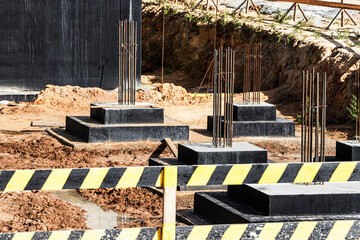 Monolithic reinforced concrete foundations for the construction of a residential building. Grillage...