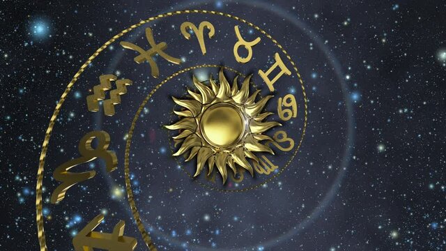 Horoscope Spiral Zodiac signs on the space background with stars