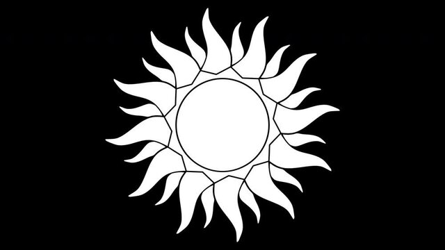 The golden sun. The rays rotate in a circle. On a black background. 3D render alpha matte