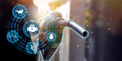 Futuristic oil fueling concept modern icon, refilling refueling car vehicle transportation station,...