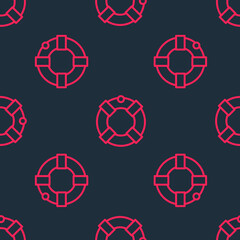 Red line Lifebuoy icon isolated seamless pattern on black background. Lifebelt symbol. Vector