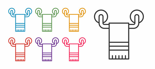 Set line Towel on hanger icon isolated on white background. Bathroom towel icon. Set icons colorful. Vector