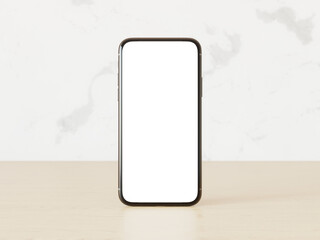 Portrait oriented smartphone with white blank screen for displaying your content. 3D illustration.