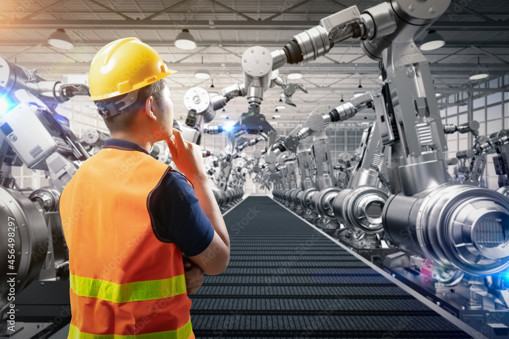 Aufkleber engineer work with 3d rendering robotic arms