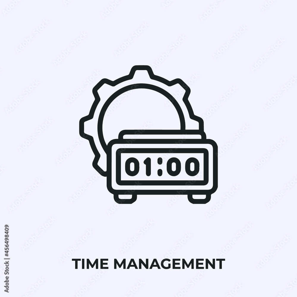 Poster time management icon vector. Linear style sign for mobile concept and web design. time management symbol illustration. Pixel vector graphics - Vector.