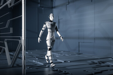 Technology improvement concept with cyborg walking