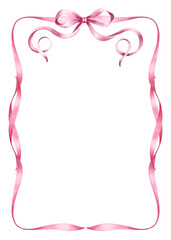 Frame of pink ribbons and bow.Watercolor hand painted illustrations isolated on white background. - 456498601