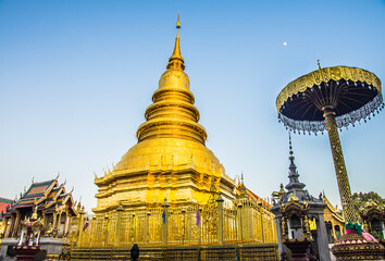 Fototapeta premium Big golden pagoda locates in North region of Thailand