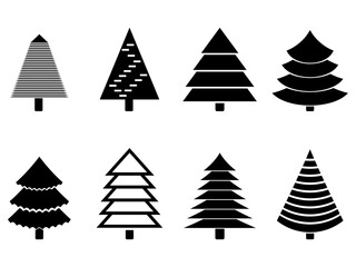 Christmas tree black silhouette collection. Vector black white