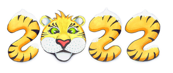 A sketch in the form of numbers for the new year. The face of a tiger is shown instead of zero