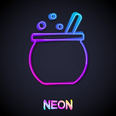 Glowing neon line Halloween witch cauldron icon isolated on black background. Happy Halloween party. Vector