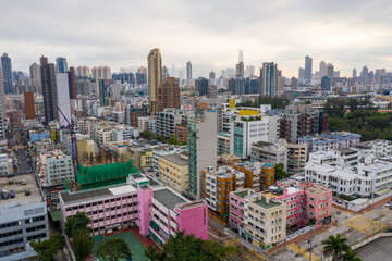 Naklejka premium Top down view of Hong Kong city