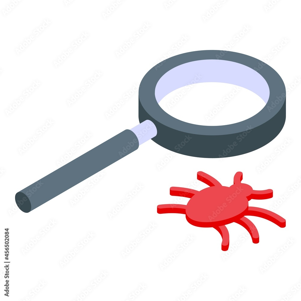Poster search bug icon isometric vector. computer code. software virus