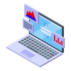 Laptop test icon isometric vector. Online computer. Checklist form