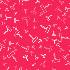 White line Wine corkscrew icon isolated seamless pattern on red background. Vector