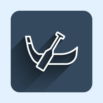recommend clip art: White line Gondola boat italy venice icon isolated with long shadow background. Tourism rowing transport romantic. Blue square button. Vector