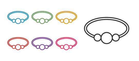 Set line Bracelet jewelry icon isolated on white background. Bangle sign. Set icons colorful. Vector