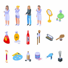 Morning treatments icons set isometric vector. Care shave. Face skin