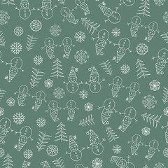 Naklejka premium Seamless pattern with New Year elements for festive design. Doodle style. Hand-drawn winter background. 