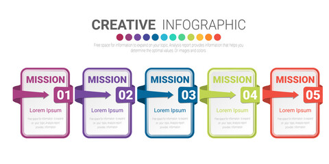 Presentation infographic template with 5 options, vector infographics design and marketing icons can be used for workflow layout, steps or processes.