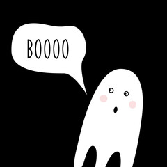 cute silhouette of ghost on black background