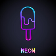 Glowing neon line Ice cream icon isolated on black background. Sweet symbol. Vector