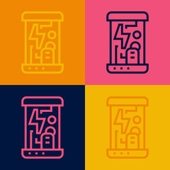 Pop art line Futuristic cryogenic capsules or containers icon isolated on color background. Cryonic technology for humans or cryogenic chamber. Vector