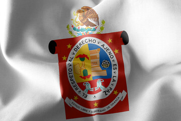 3D illustration flag of Oaxaca is a region of Mexico