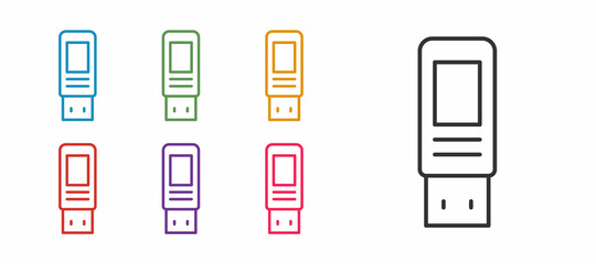 Set line USB flash drive icon isolated on white background. Set icons colorful. Vector